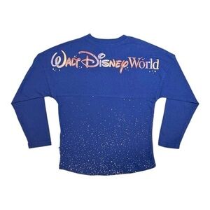Disney Parks Spirit Jersey for Kids Blue w/ Rose Gold Glitter Rainbow Puff Logo